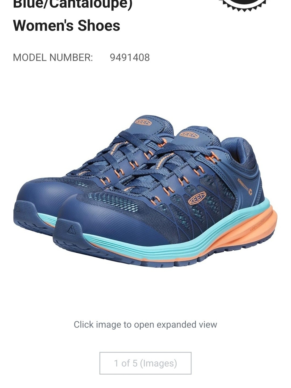 Women's Blue Athletic Work Shoe with Safey Composite Toe  Cantaloupe Accents